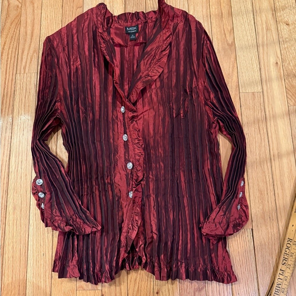 MSK Women's Burgundy Button Down Shirt